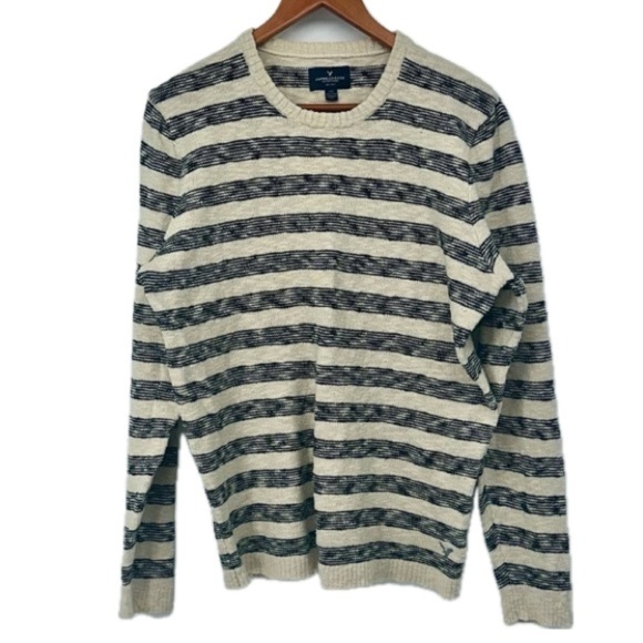 American Eagle Gray and Cream‎ Stripe Long Sleeve Sweater Men's Size Large - Picture 1 of 11